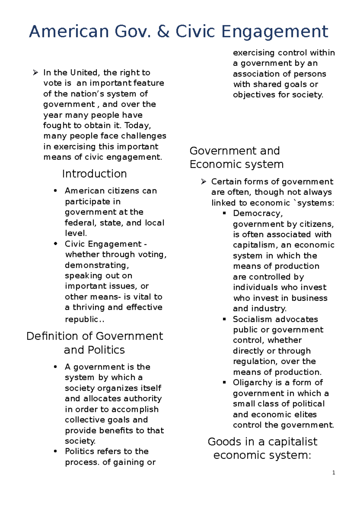 Chapter 1 Module ( American Gov) - American Gov. & Civic Engagement In ...