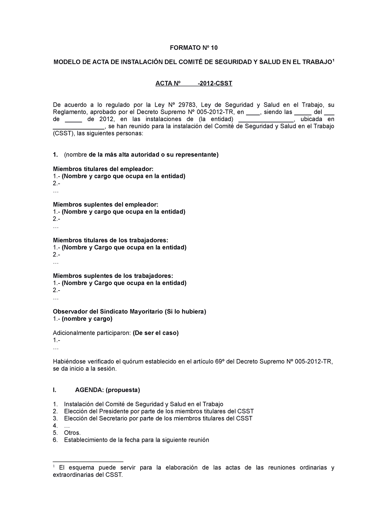 Modelo De Acta De Constitución E Instalación De Comité De Sst Formato