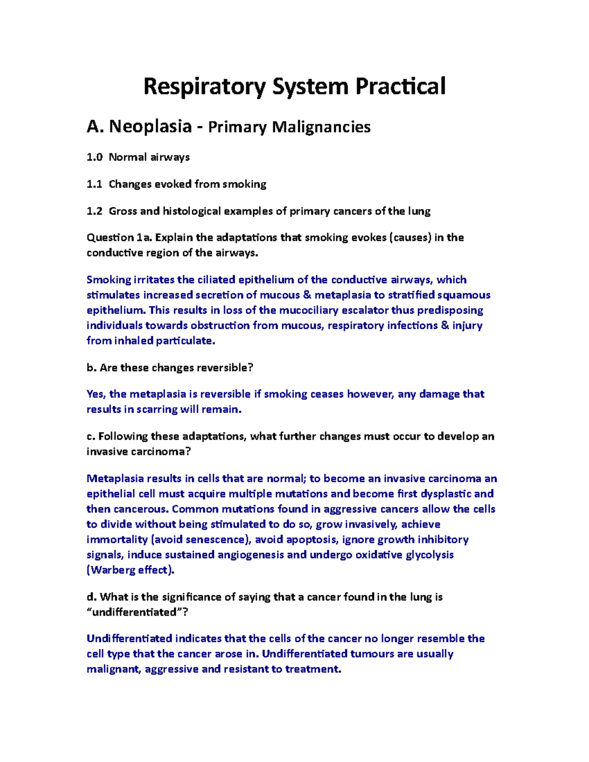 Practical - Respiratory System Answers - Respiratory System Practical A ...