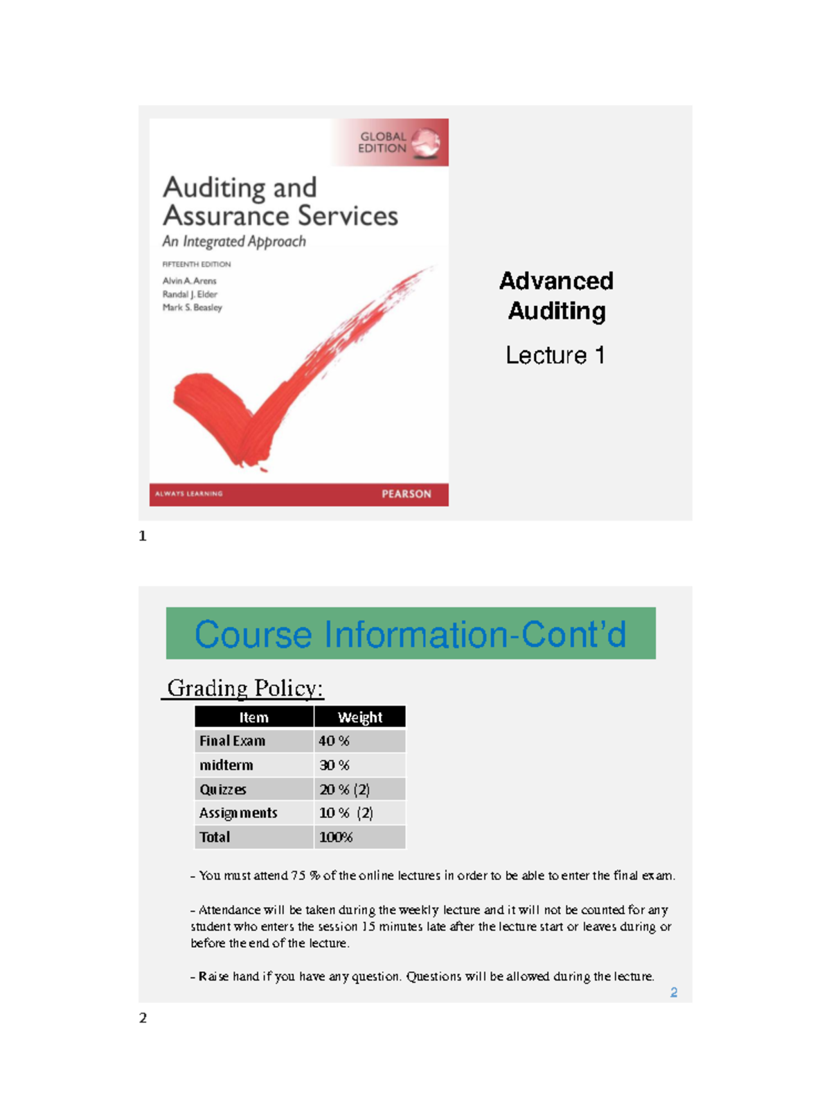 A. Audit Lec 1 Ch 02 Part 1 - Advanced Auditing Lecture 1 Grading ...