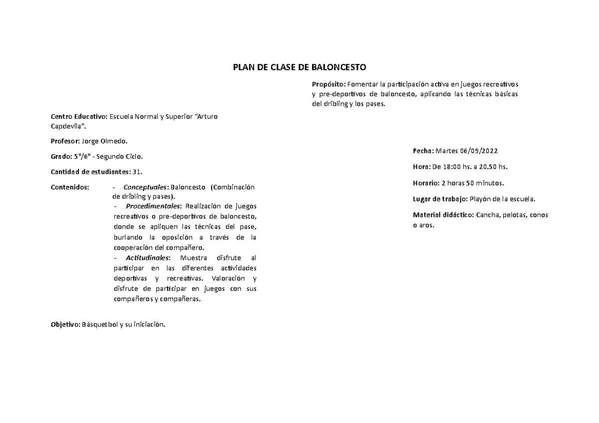 PLAN DE Clase 7 - 2022 - Asignatura DE 4° Año del Profesorado de ...