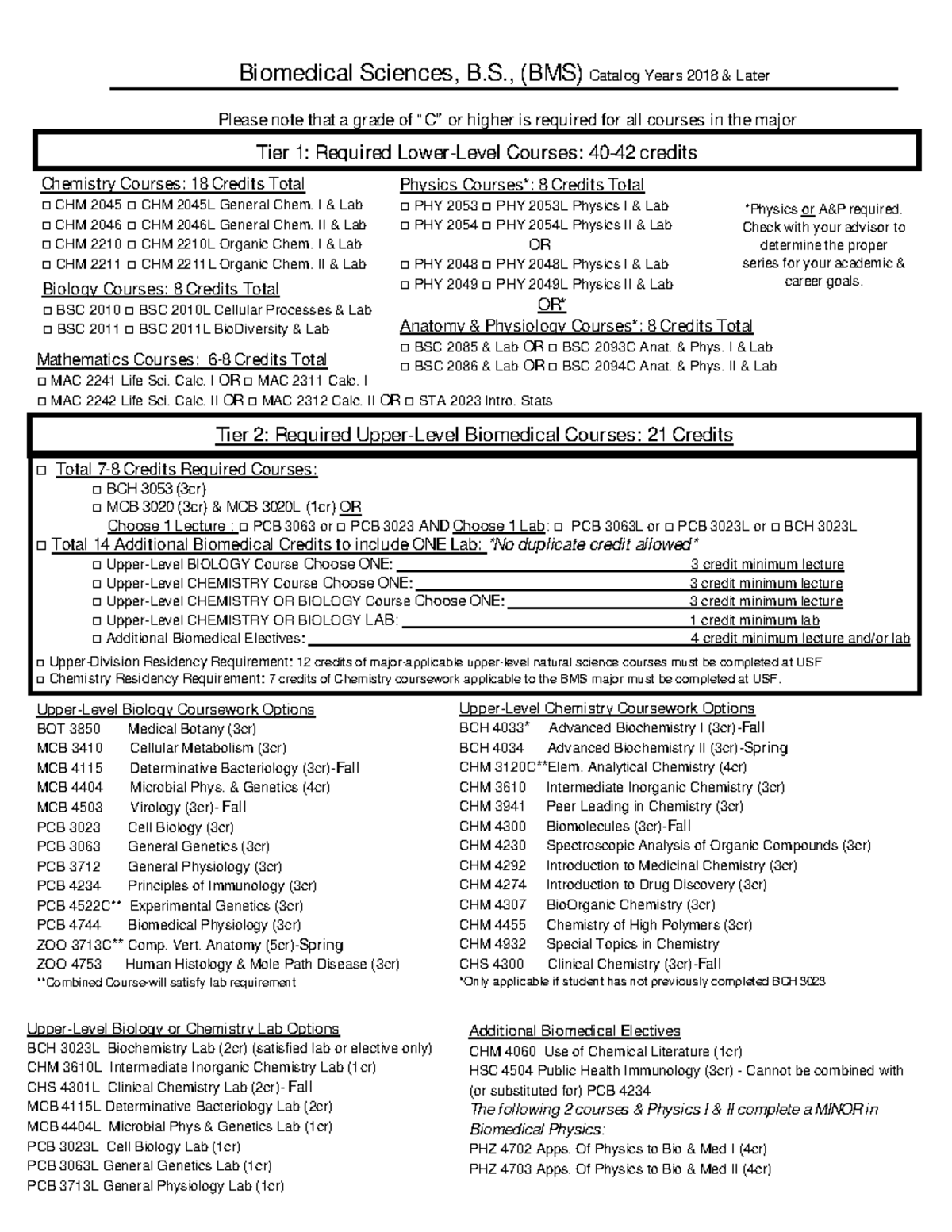 BMS Degree Sheet-2743602 - Biomedical Sciences, B., (BMS) Catalog Years ...