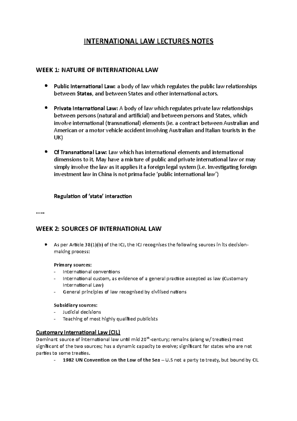 International LAW Lectures Notes - INTERNATIONAL LAW LECTURES NOTES ...