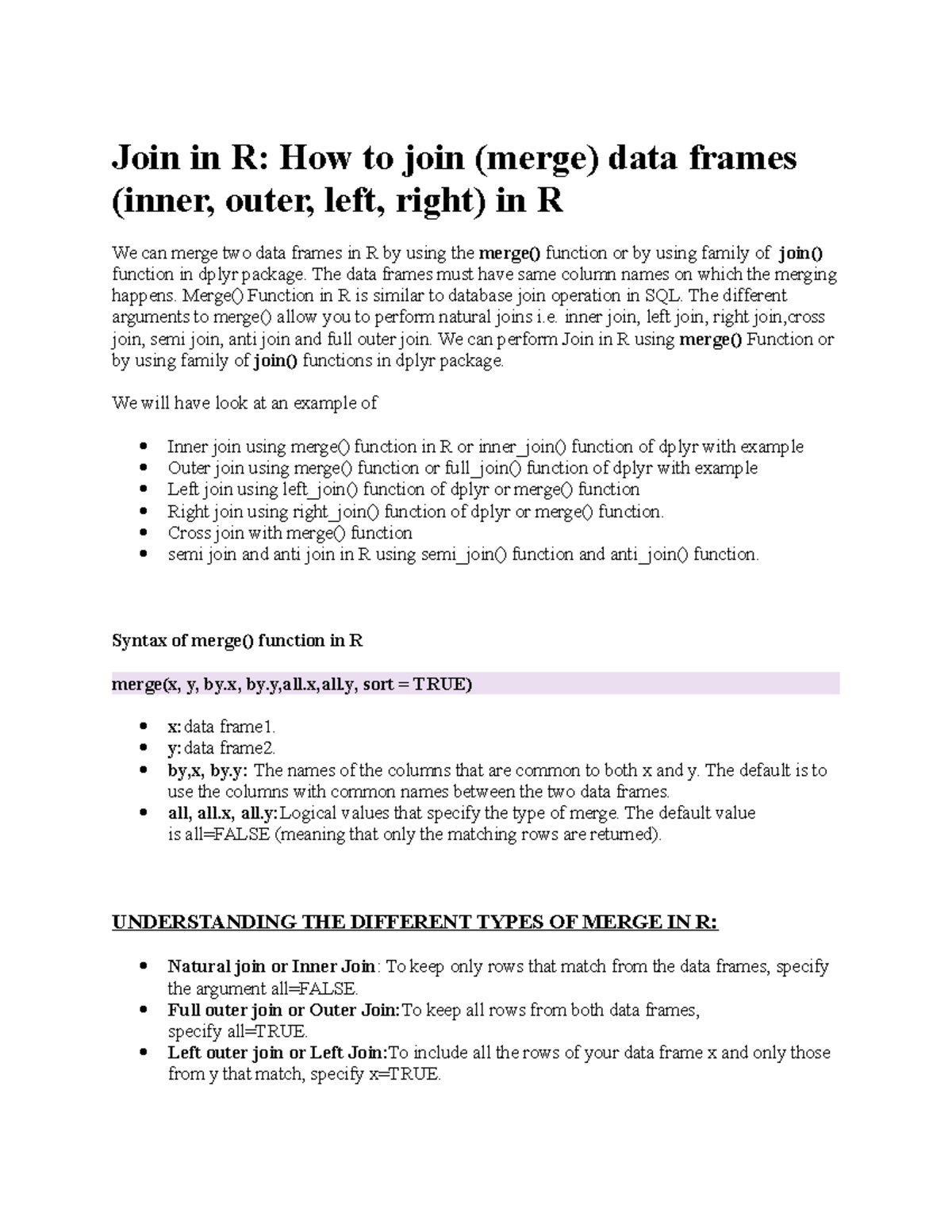 SQL Join in R - Lecture notes for specialisation in MBA Business ...