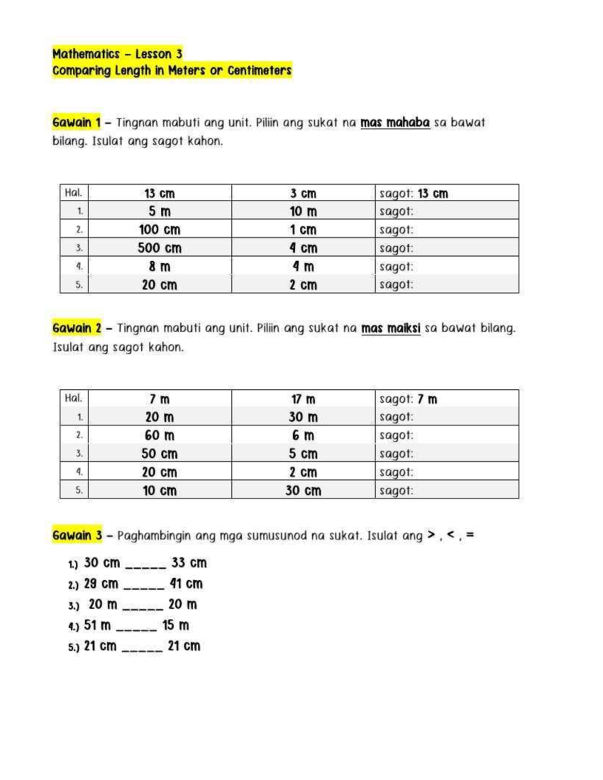 Math2-Comparing Lengths and Centimeters - Element Education - Studocu