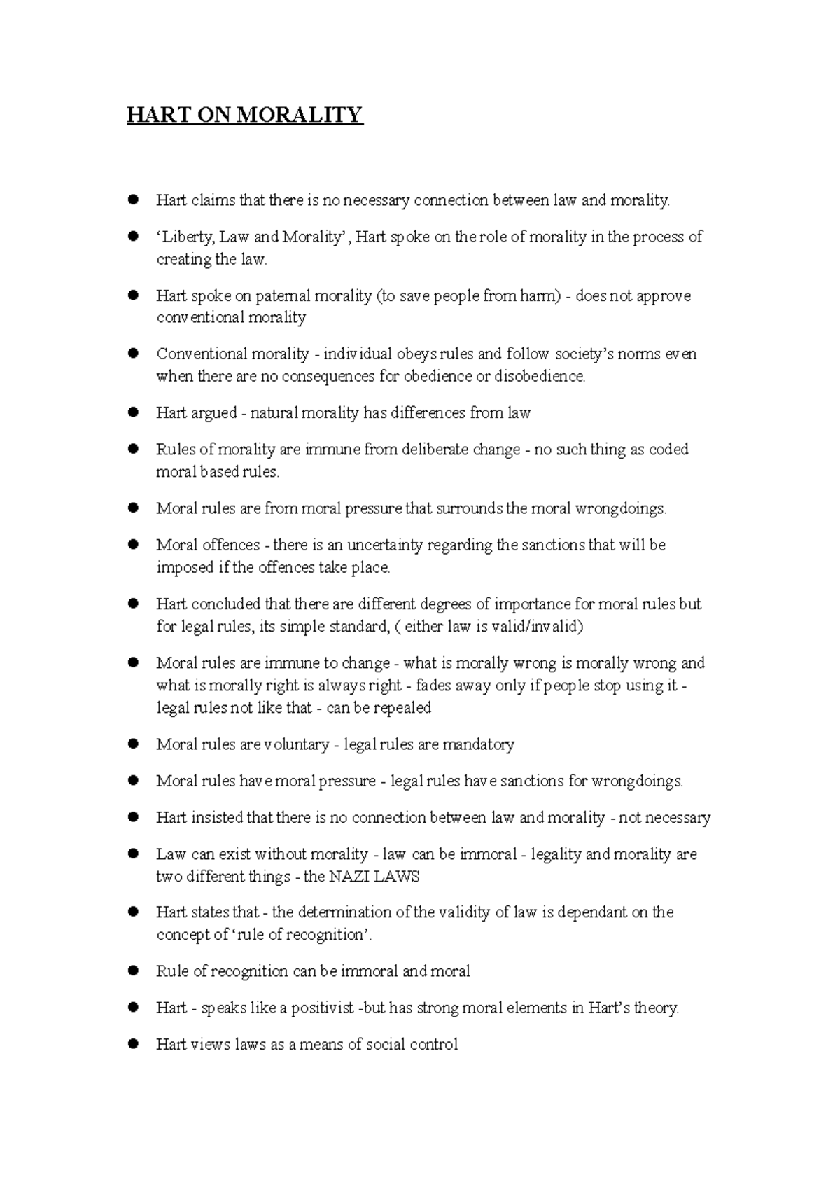 Topic 3 Hart on Morality - HART ON MORALITY Hart claims that there is ...