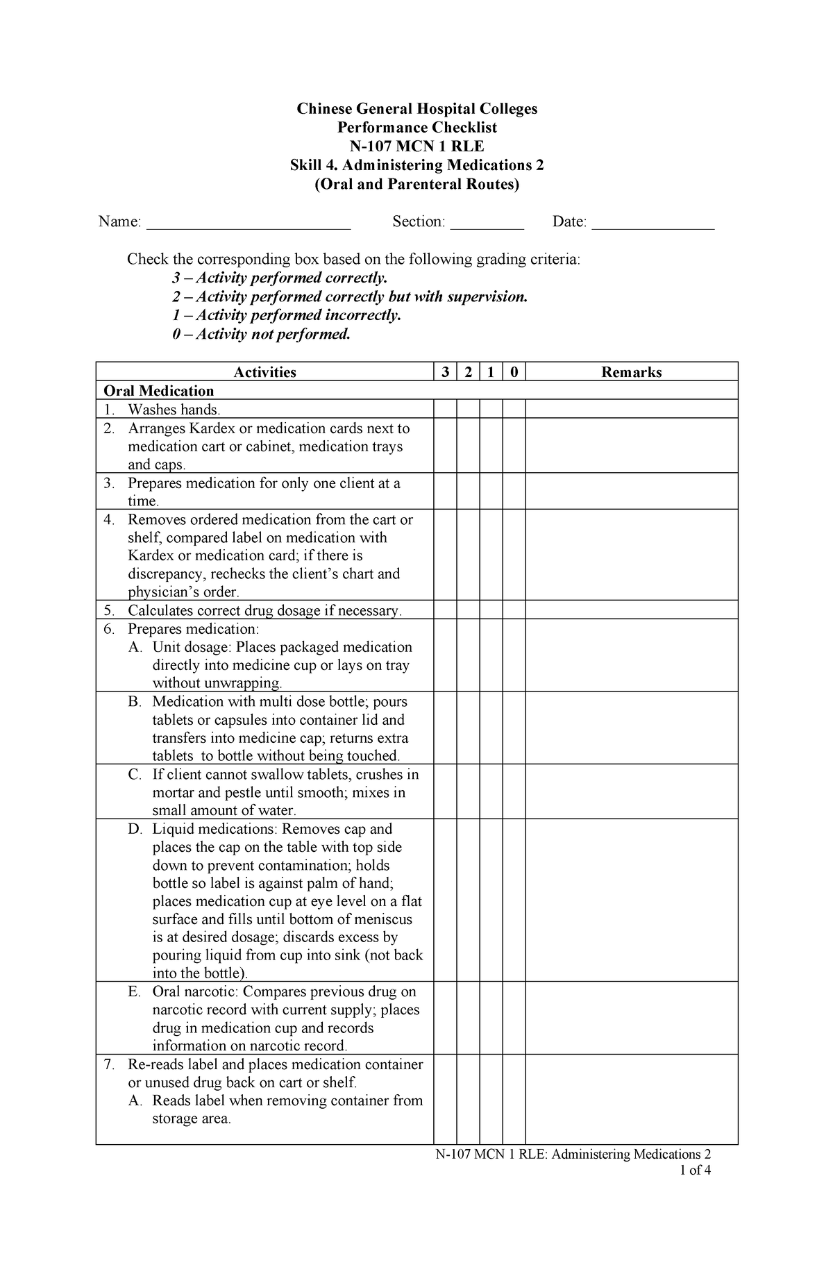 Skill 4. Administering Medications 2 - N-107 MCN 1 RLE: Administering ...