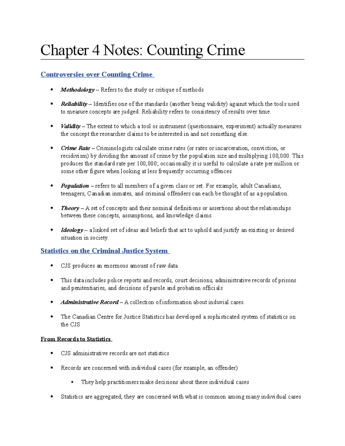 Chapter 4 Notes Counting Crime Chapter 4 Notes Counting Crime Controversies over Counting