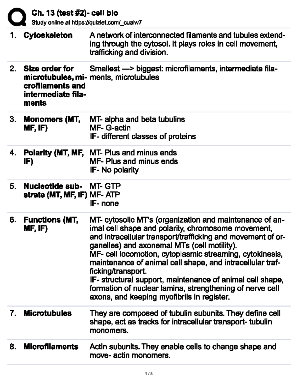 Cb11 - Cell Biology Notes. - PCB 3023C - Studocu