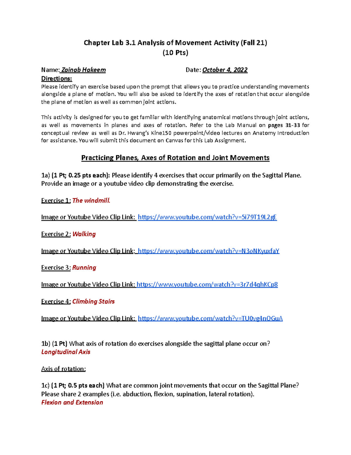 Chapter Lab 3 Anatomy Motion Analysis F21 - Chapter Lab 3 Analysis of ...