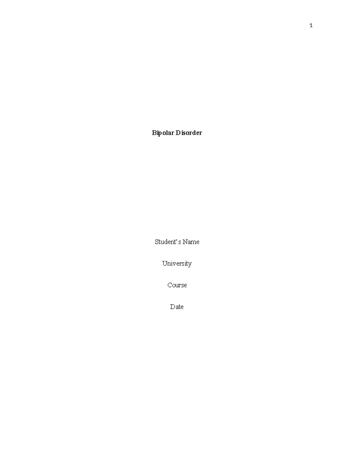 Bipolar Disorder - Patho paper - Bipolar Disorder Student’s Name ...