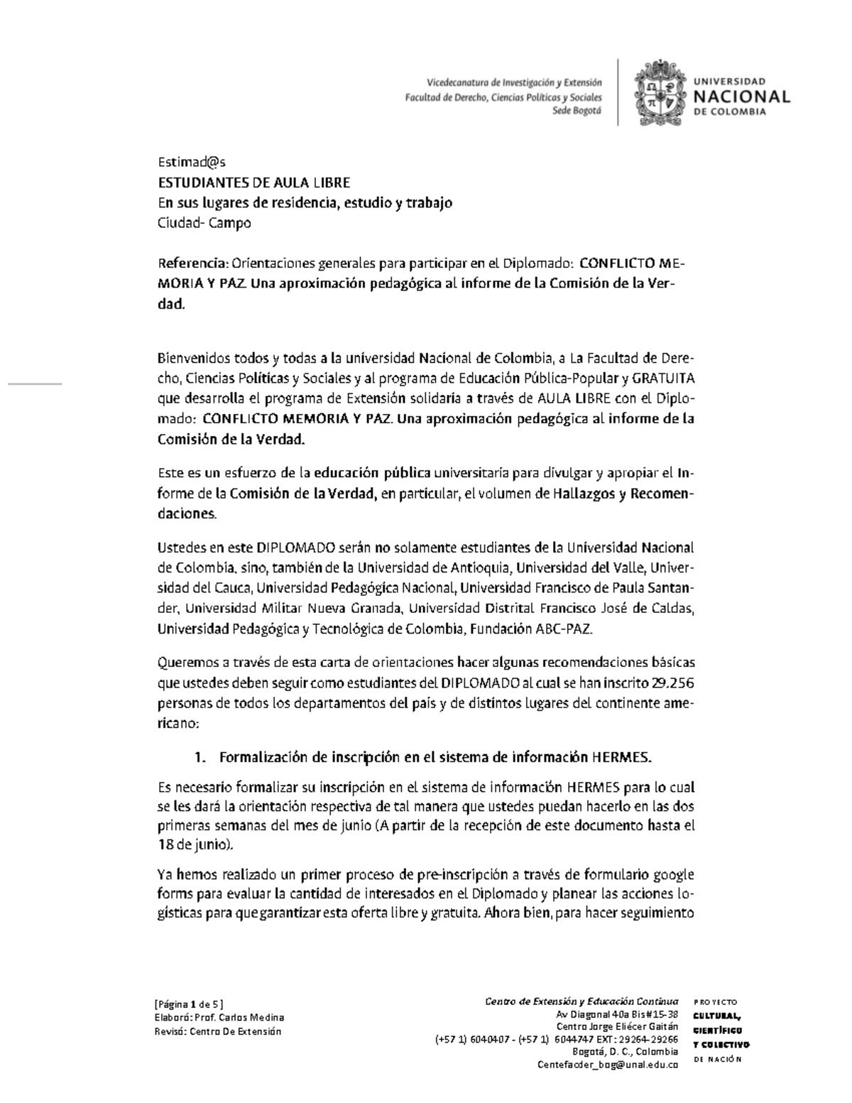 Orientaciones Generales Participación Diplomado Conflicto Memoria Y Paz