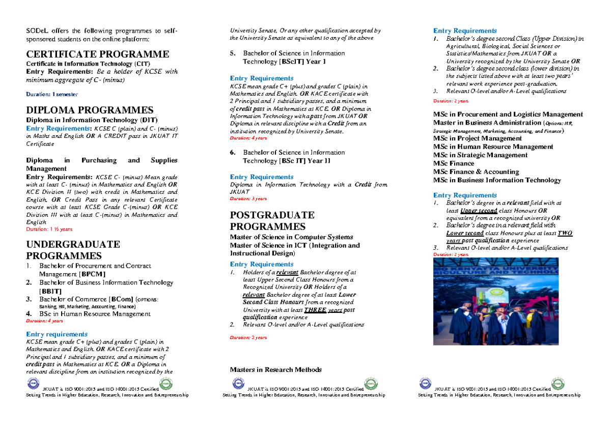 SODe L Brochure 2023 JKUAT Is ISO 9001 2015 And ISO 14001 2015 sode-l-brochure-2023-jkuat-is-iso-9001-2015-and-iso-14001-2015