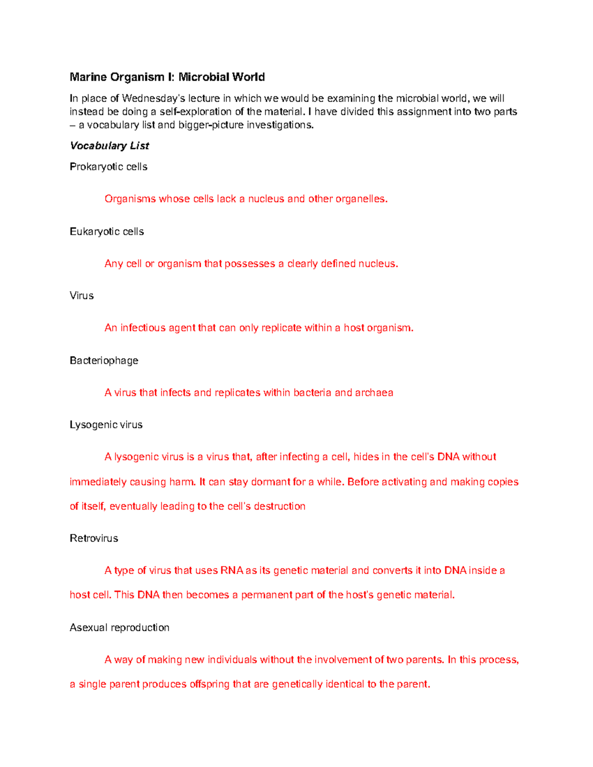 Marine Ecosystems Assignment - Marine Organism I: Microbial World In ...