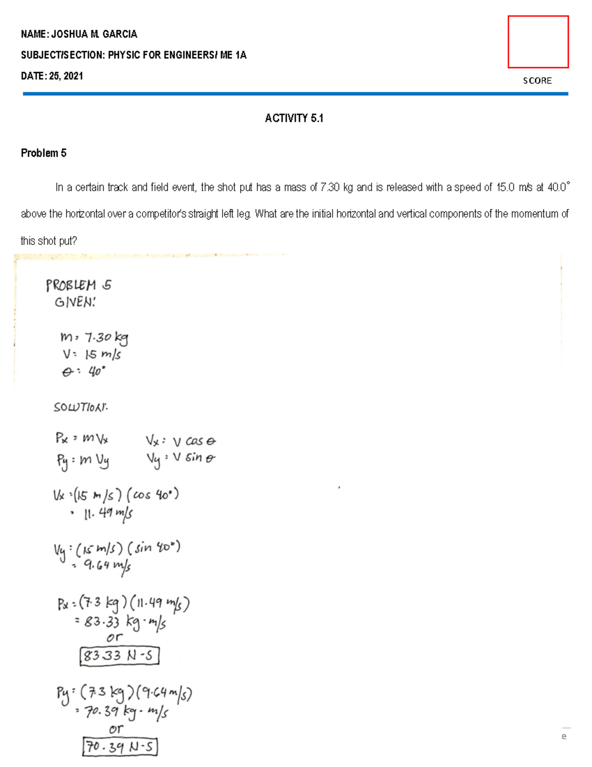 PHY1 ME1A Activity 5 - Physics For Engineers - PangSU - Studocu