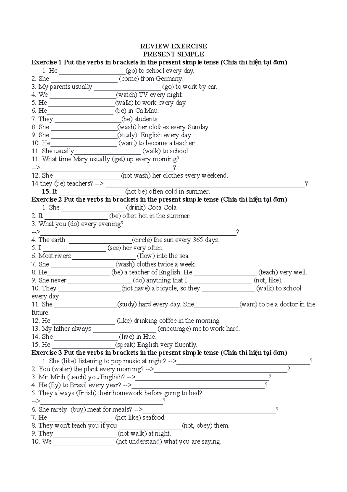 Review Exercise - Present Simple - REVIEW EXERCISE PRESENT SIMPLE ...