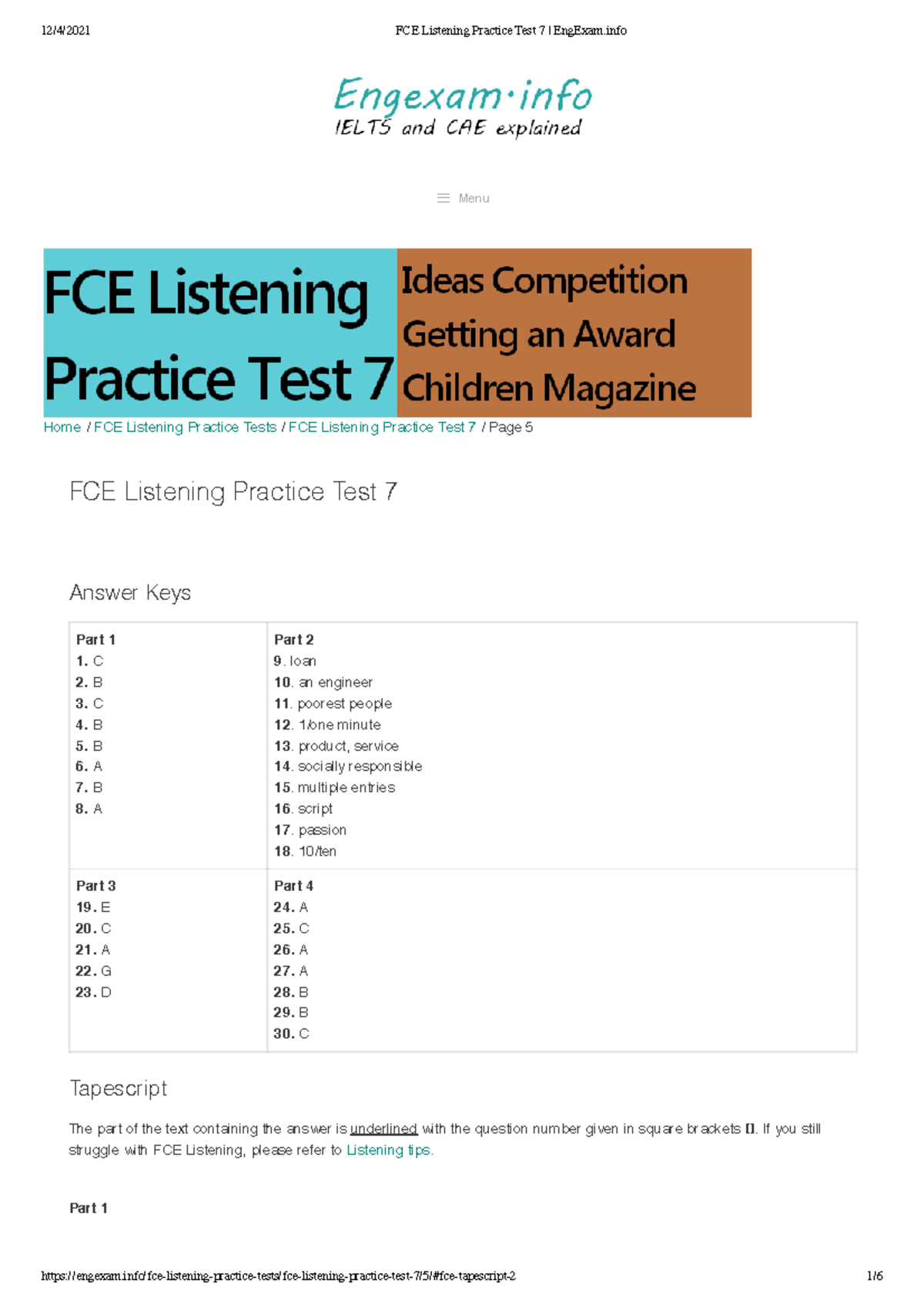 The Ideas Competition KEY AND Script FCE Listening Practice Test 7 Eng 