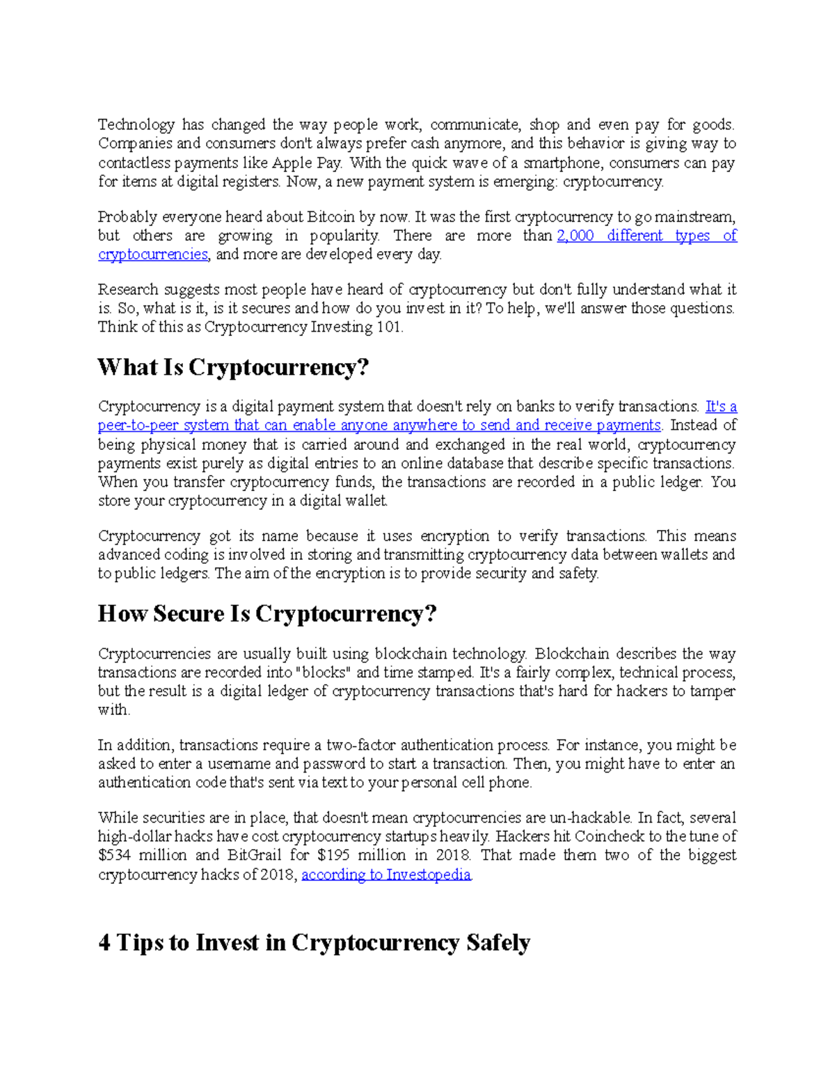 Cryptocurrency - this is an assignment assigned by professors and here ...