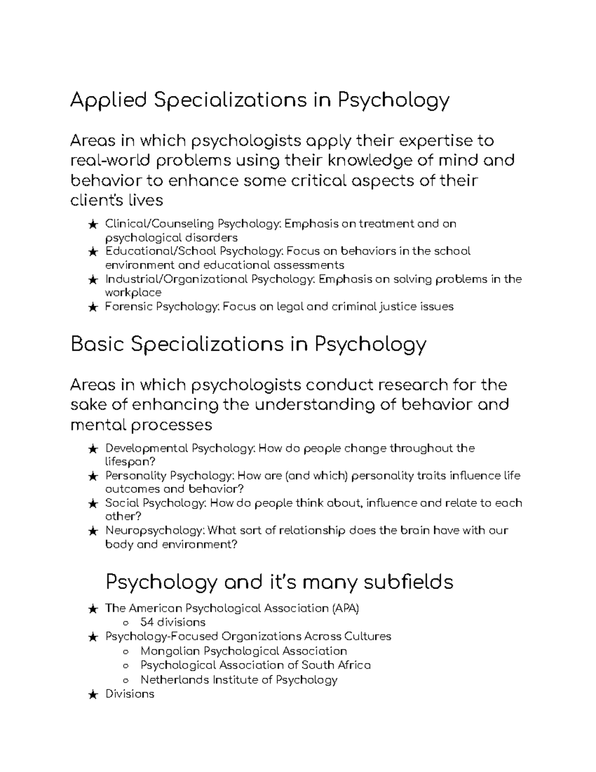 phd in psychology specializations