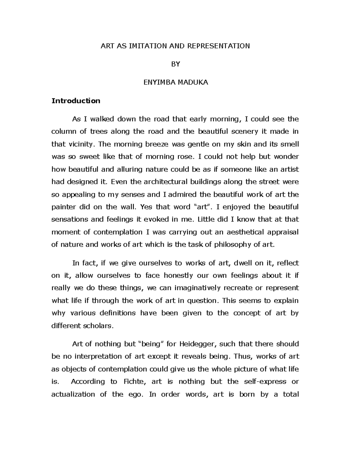ART AS Imitation - ART AS IMITATION AND REPRESENTATION BY ENYIMBA ...