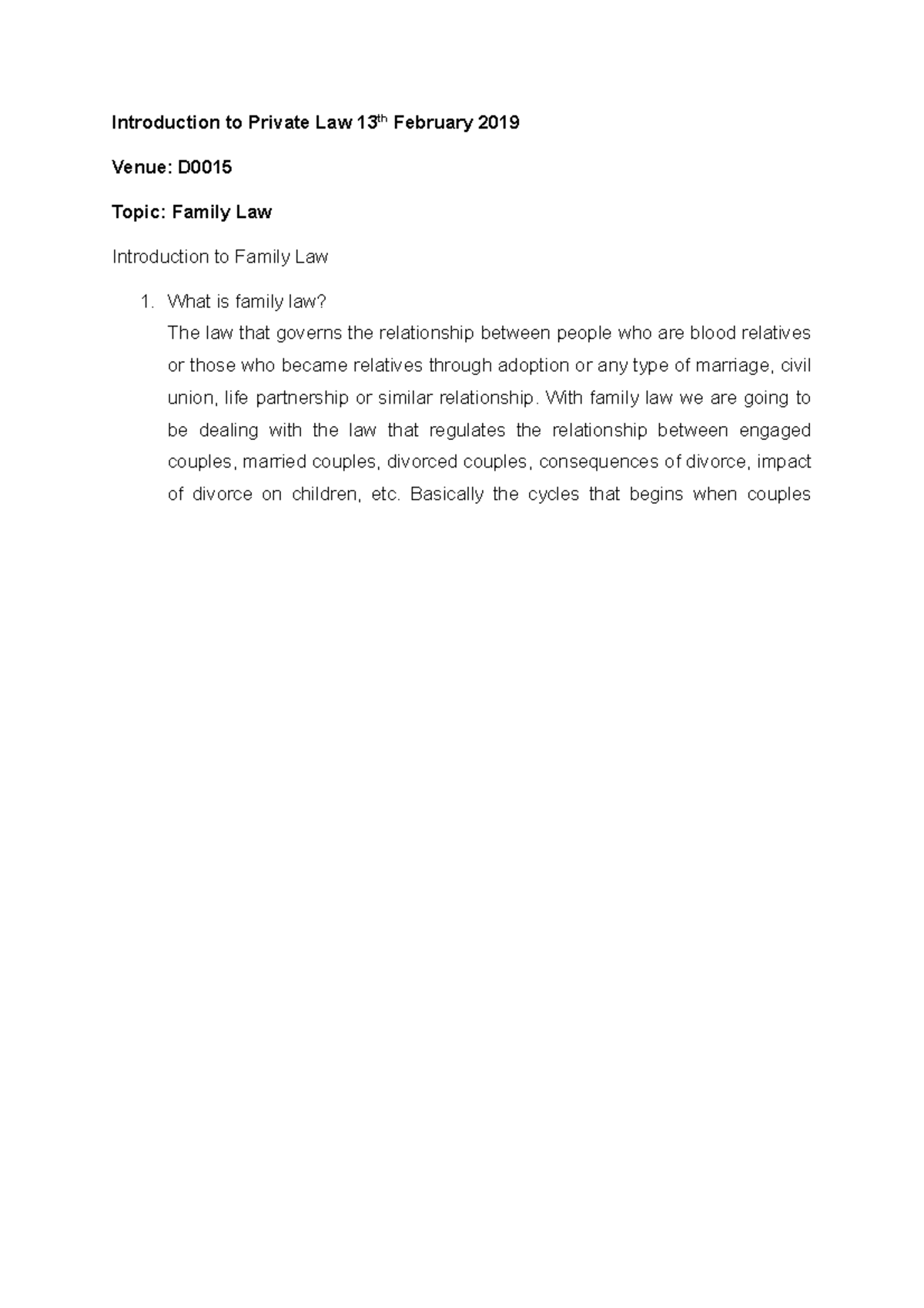 13th February 2019 Notes - Introduction to Private Law 13th February ...
