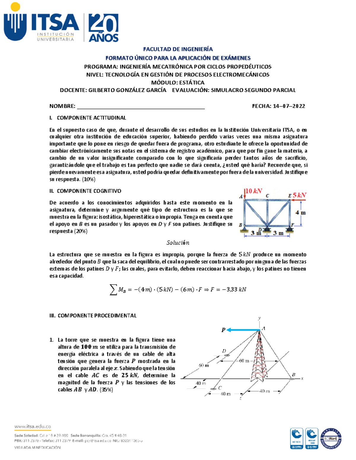 Soluci N Simulacro Segundo Parcial De Est Tica Formato Nico Para La Aplicacin De Ex