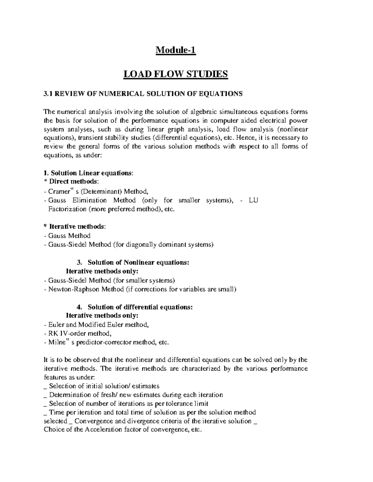 M1 Load flow studies and analysis Power System Protection 18EE72