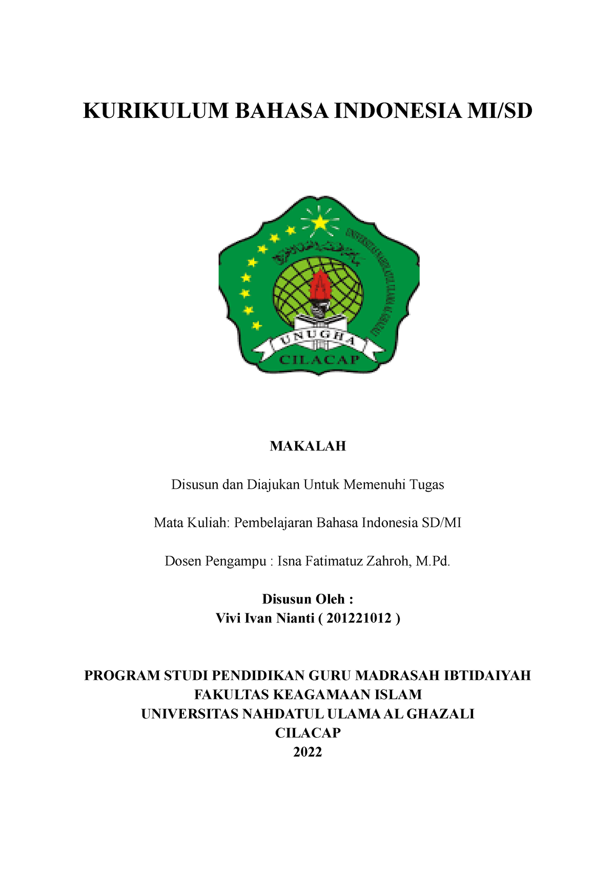 Makalah B.INDO VIVI FIKS - KURIKULUM BAHASA INDONESIA MI/SD MAKALAH ...