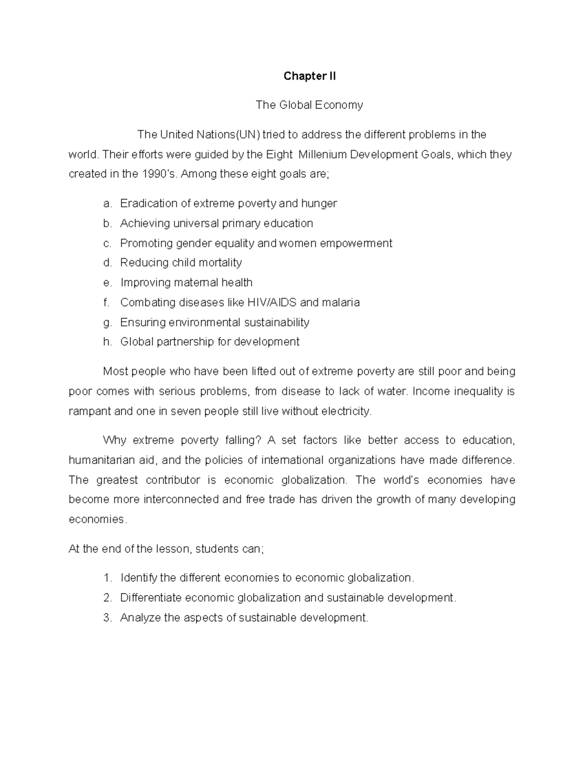 Chapter-II - Lecture Chapter II - Chapter II The Global Economy The ...