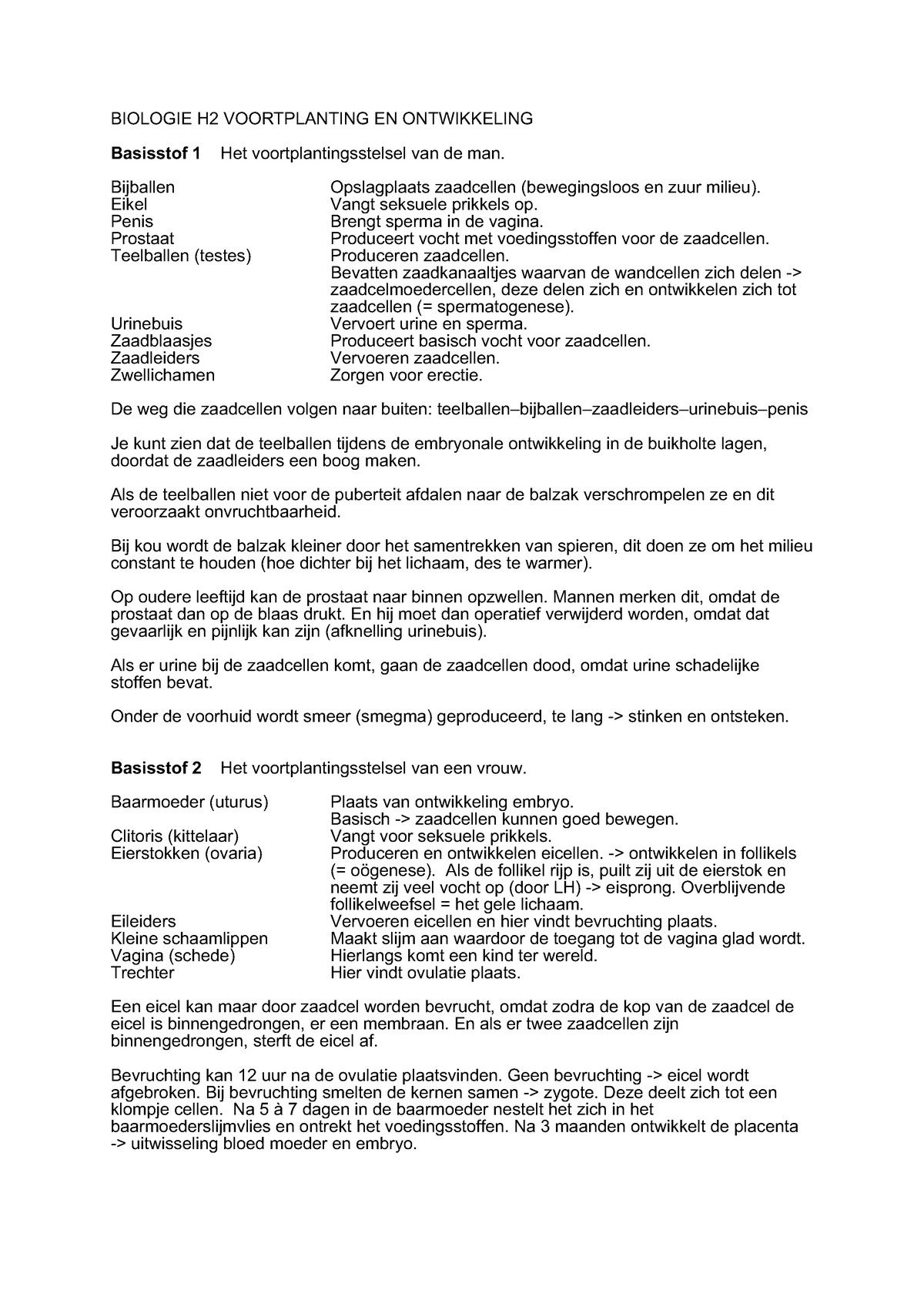 V4 Biologie Samenvatting Hoofdstuk 2 Voortplantingen En Ontwikkeling ...