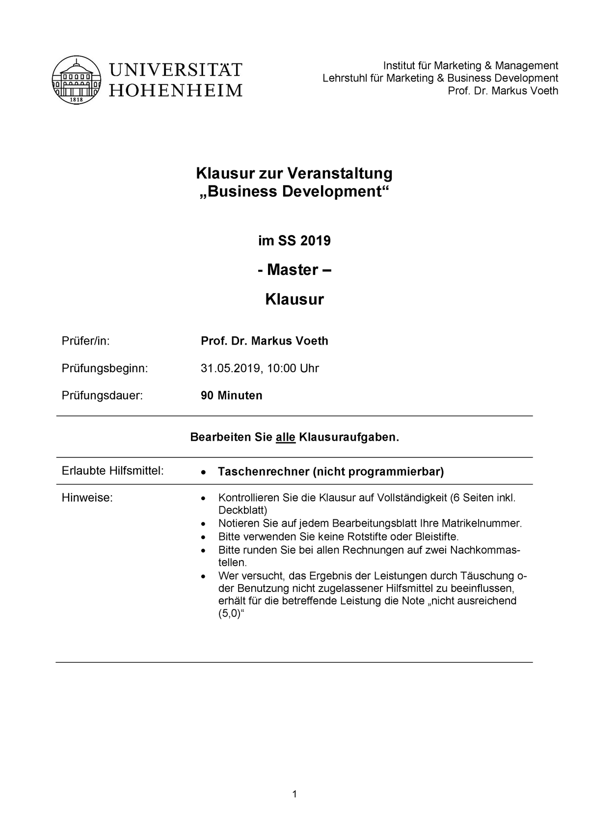 Final 07 6 Mai 2019, Fragen - Klausur Zur Veranstaltung „Business ...