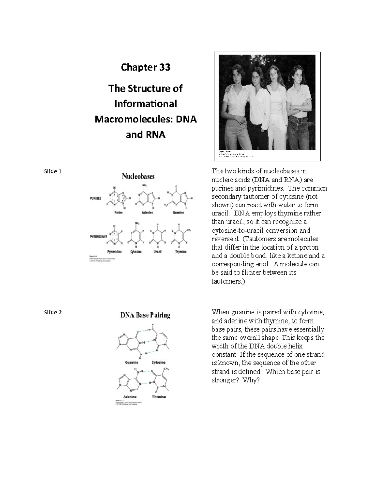 Biochem Chapter 33 Slides Notes - Chapter 33 The Structure of ...
