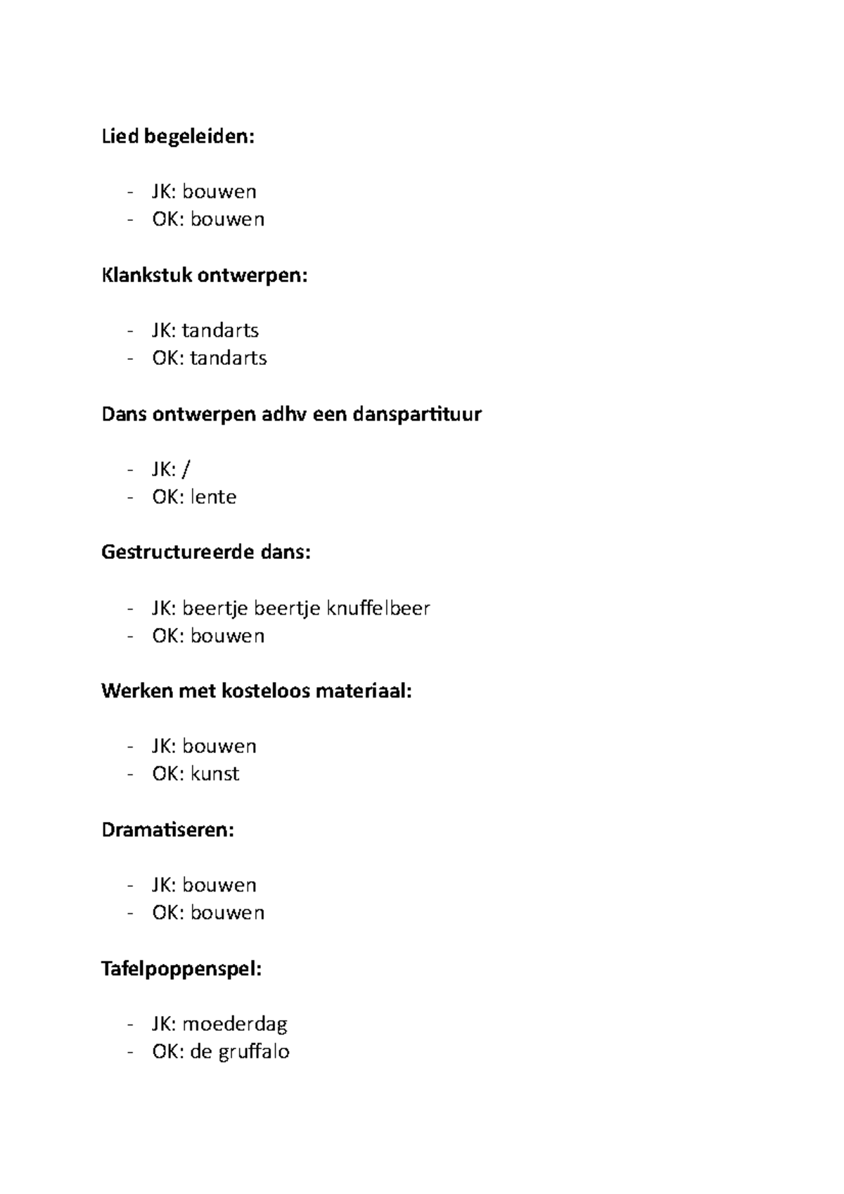 Werkvormen-examen-muzische - Lied Begeleiden: - JK: Bouwen - OK: Bouwen ...