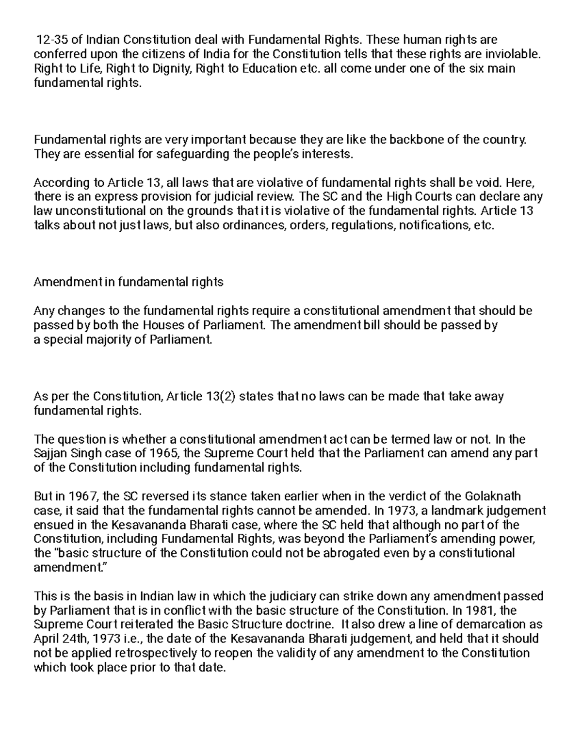 Fundental Rights - Lecture notes 5th semester - 12-35 of Indian ...