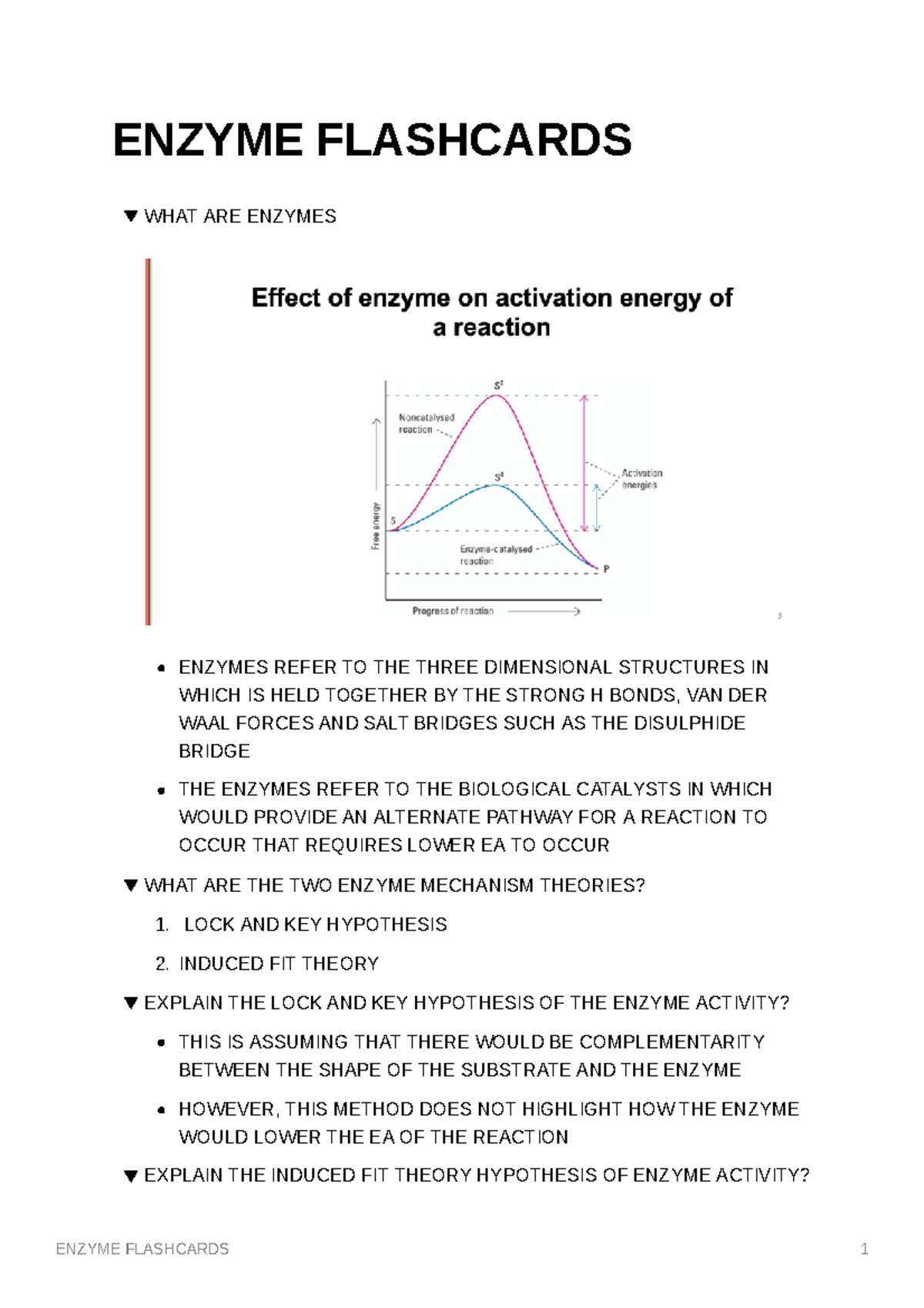 Biochem Enzyme Notes ENZYME FLASHCARDS WHAT ARE ENZYMES ENZYMES