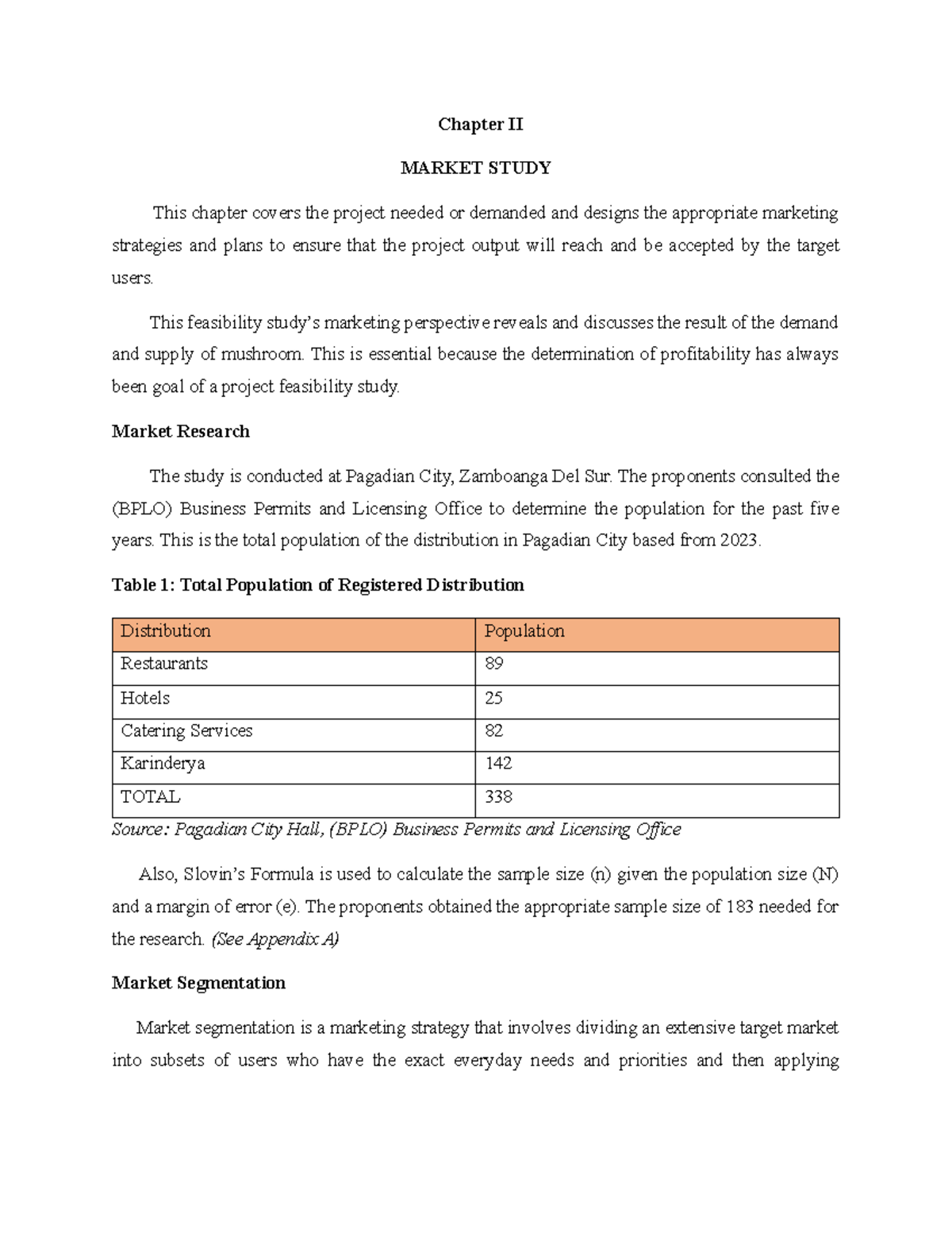 Chapter Ii Market Study Chapter Ii Market Study This Chapter Covers