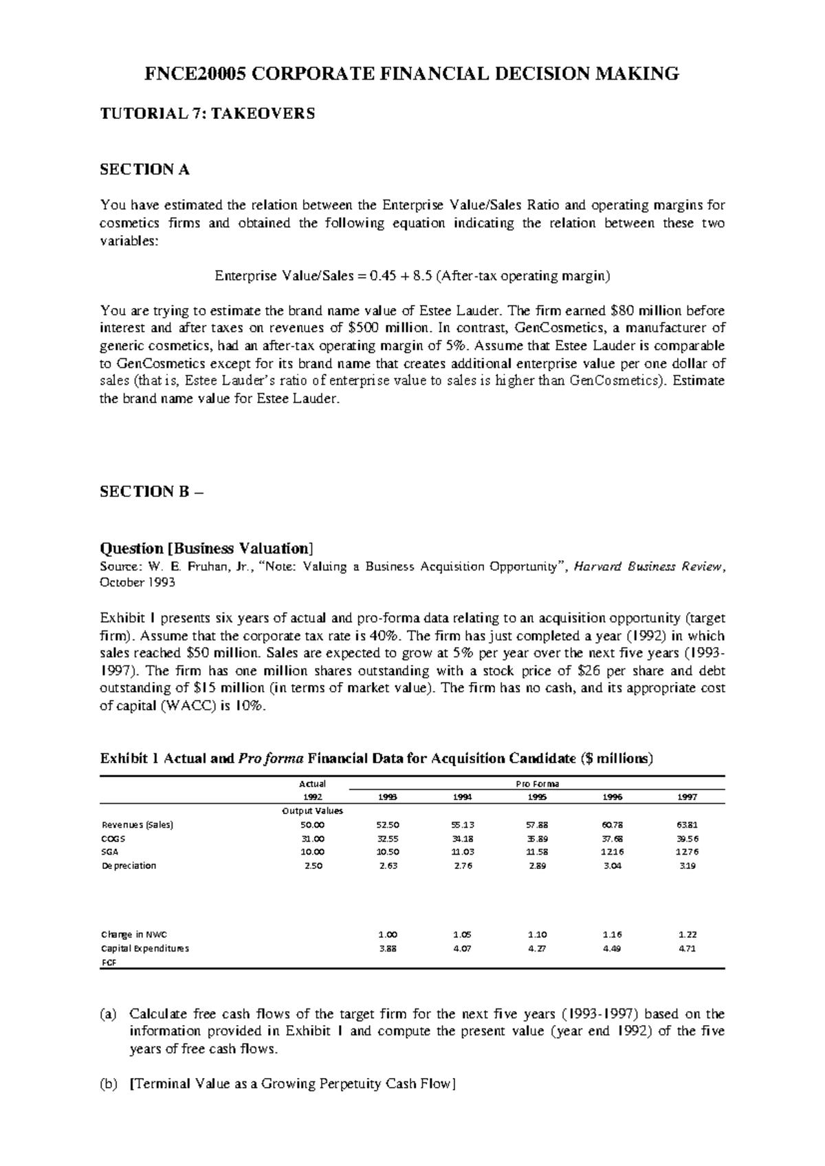 Tutorial 7 with solutions 2024 FNCE20005 CORPORATE FINANCIAL DECISION MAKING TUTORIAL 7