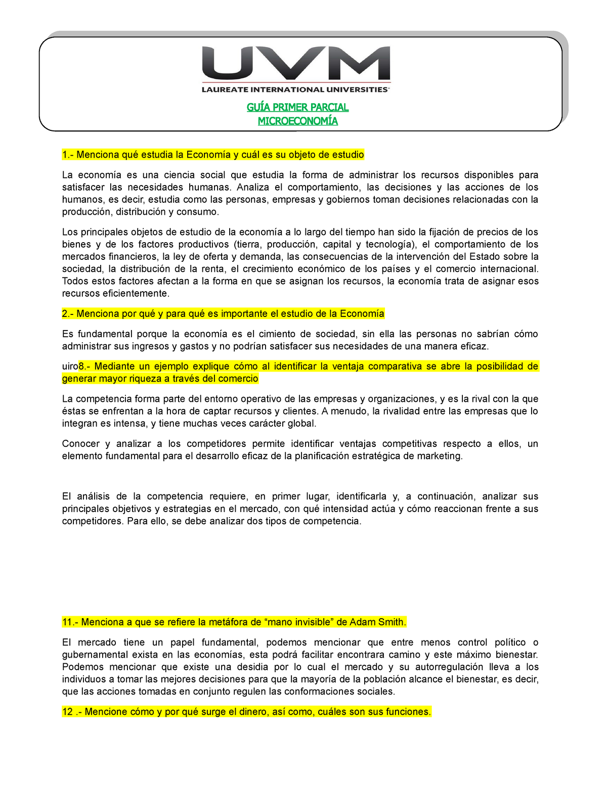 Guia 1er Parcial Microeconomía - 1.- Menciona Qué Estudia La Economía Y ...