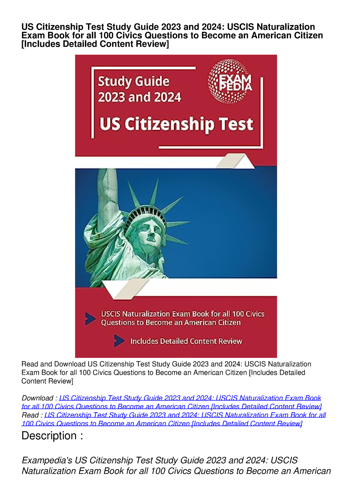 PDF/READ/DOWNLOAD US Citizenship Test Study Guide 2023 and 2024 USCIS