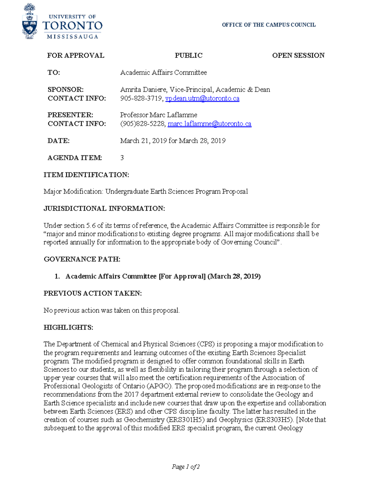 Major Modification Proposal - Page 1 of 2 OFFICE OF THE CAMPUS COUNCIL ...