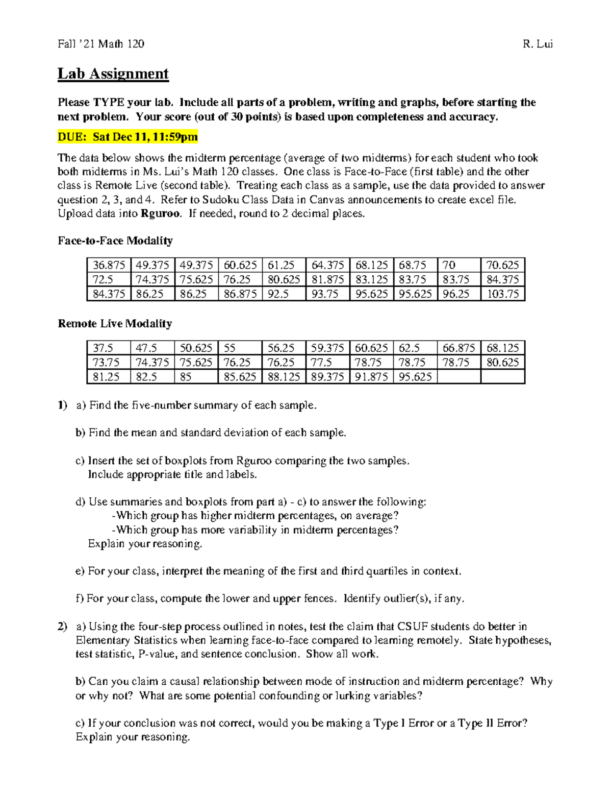 Math 120 (Fall '21)- Lab Assignment - Fall ’21 Math 120 R. Lui Lab ...