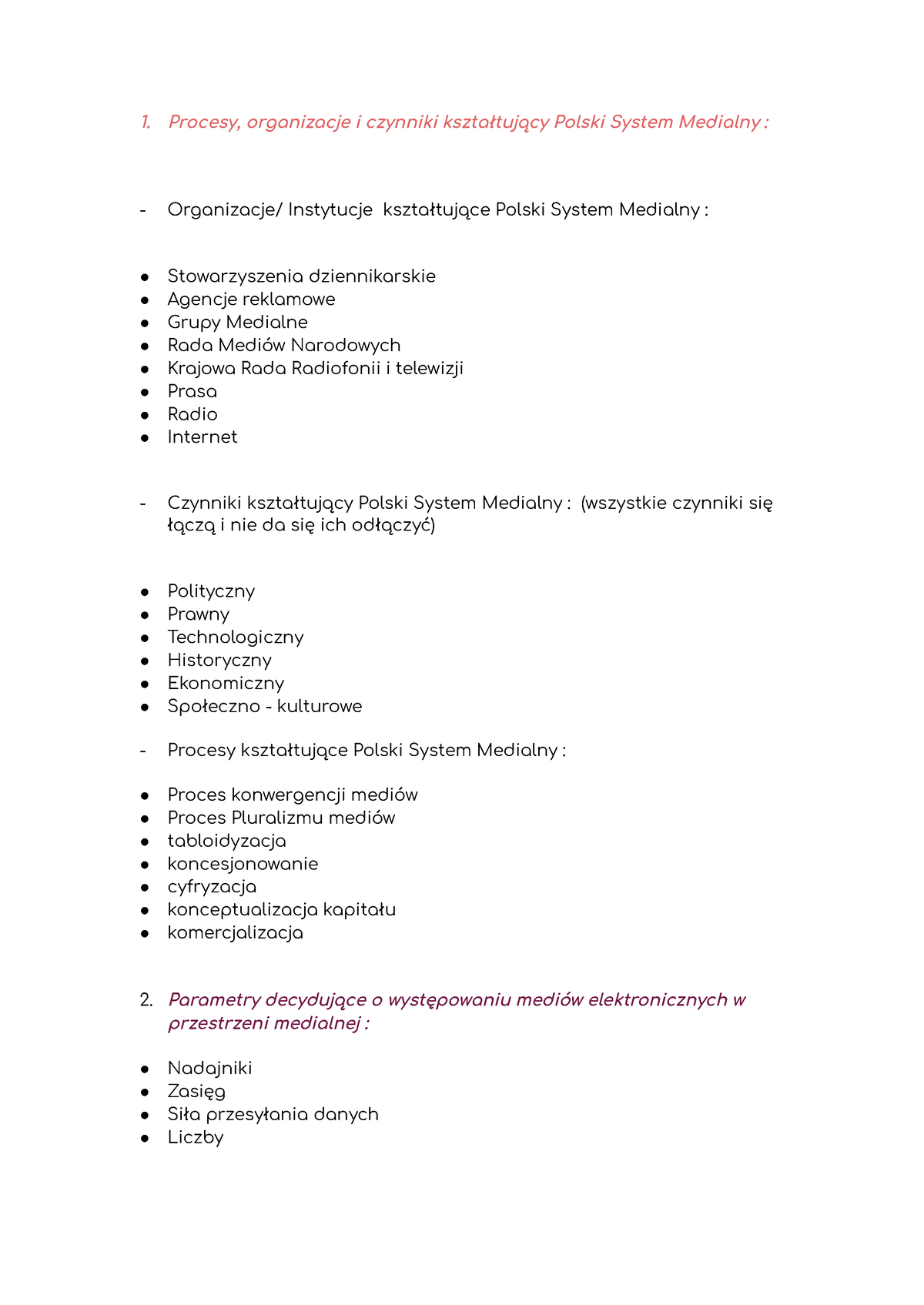 Polski System Medialny - Pytania - Procesy, Organizacje I Czynniki ...