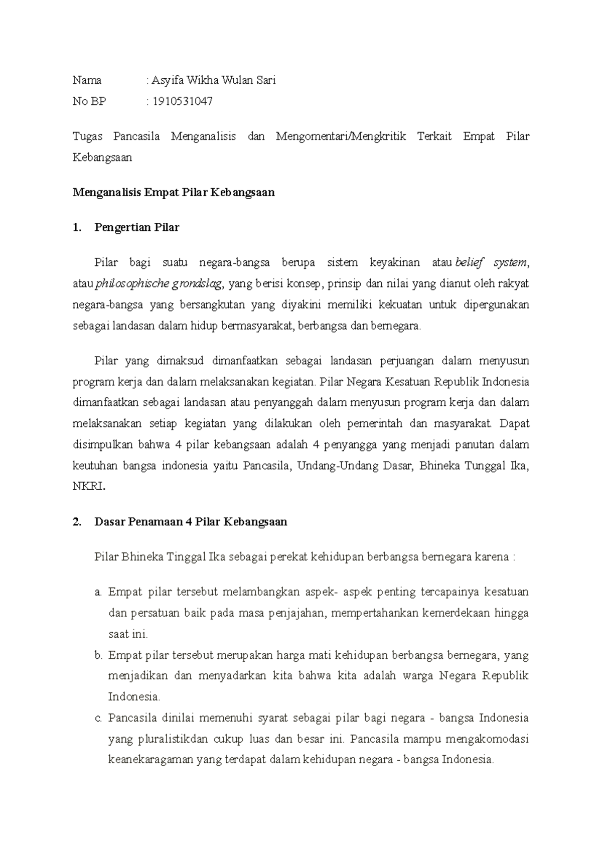 4 Pilar Kebangsaan - Materi Pendidikan Pancasila - Nama : Asyifa Wikha ...