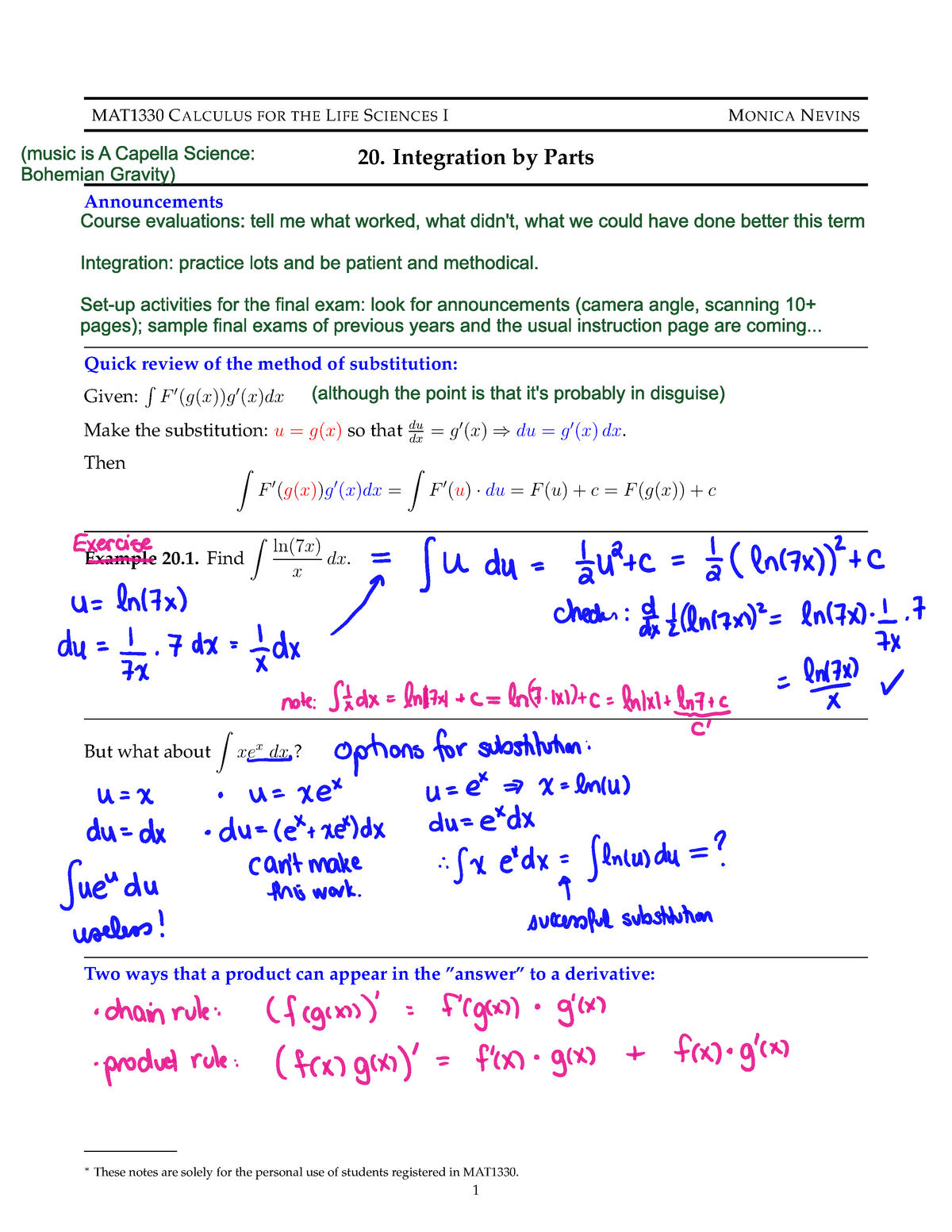 Integration By Parts Notes Studocu