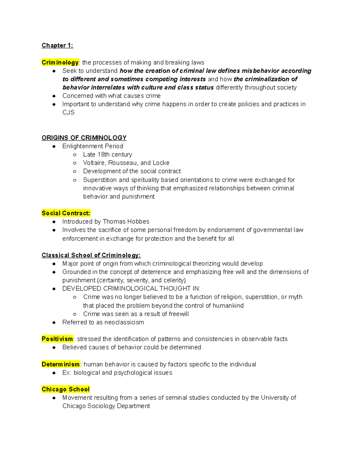 Criminology Ch01 Summary Criminological Theory A Brief Introduction Chapter 1 Criminology 0705