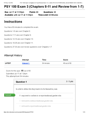 Ch11 quiz for notes - review for test - PSY 100 Chapter 11 Quiz Due Jul ...
