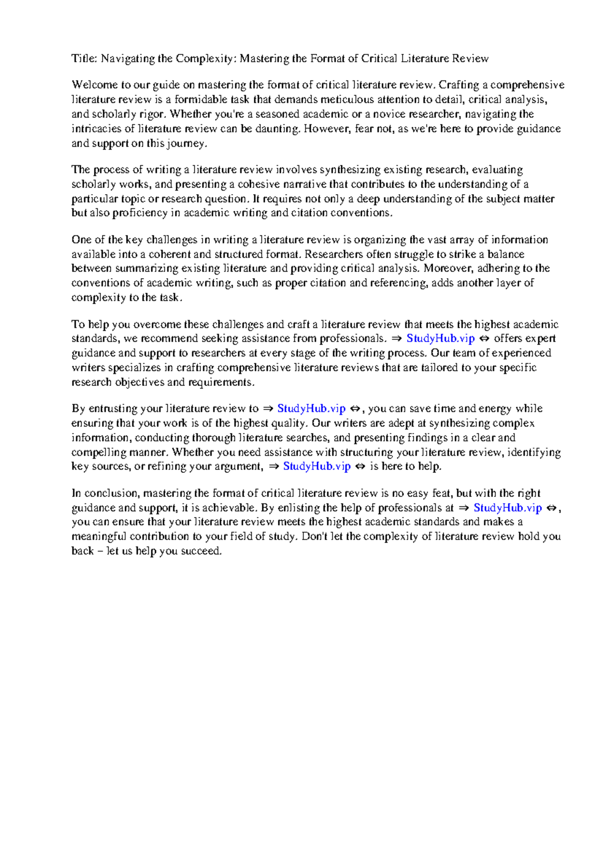 Format Of Critical Literature Review - Title: Navigating the Complexity ...