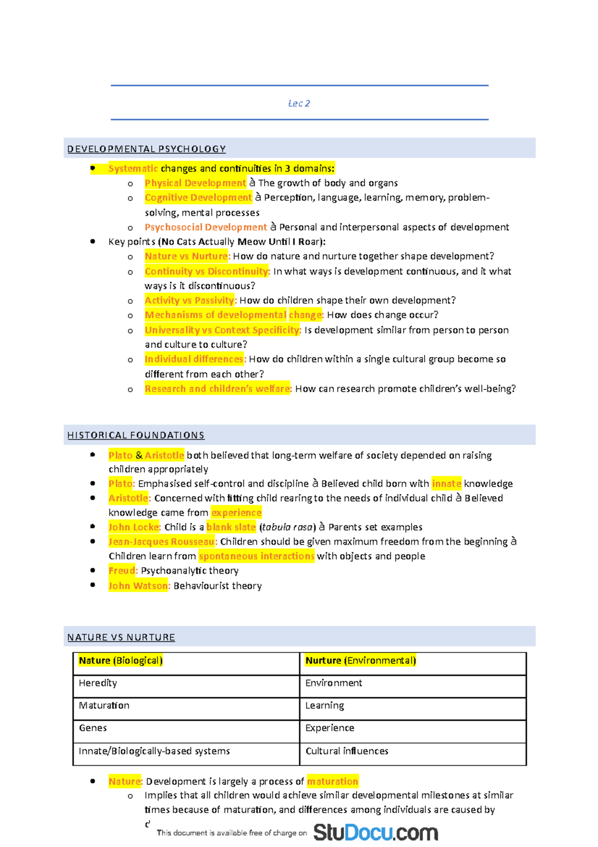 Lec 2-5 - Lecture notes 2-5 - Lec 2 DEVELOPMENTAL PSYCHOLOGY Systematic ...