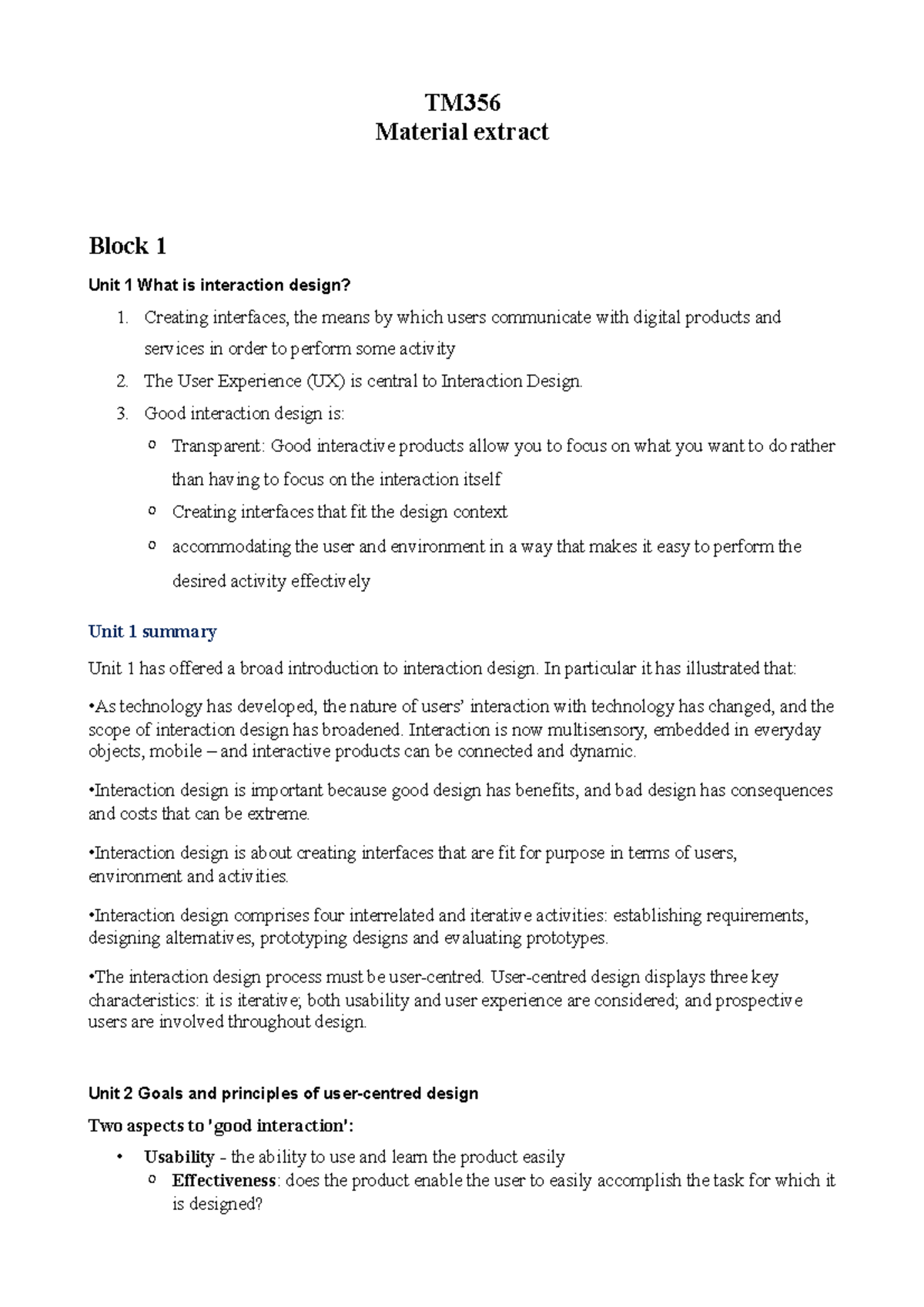TM356Extract - Summary Software engineering - TM Material extract Block ...