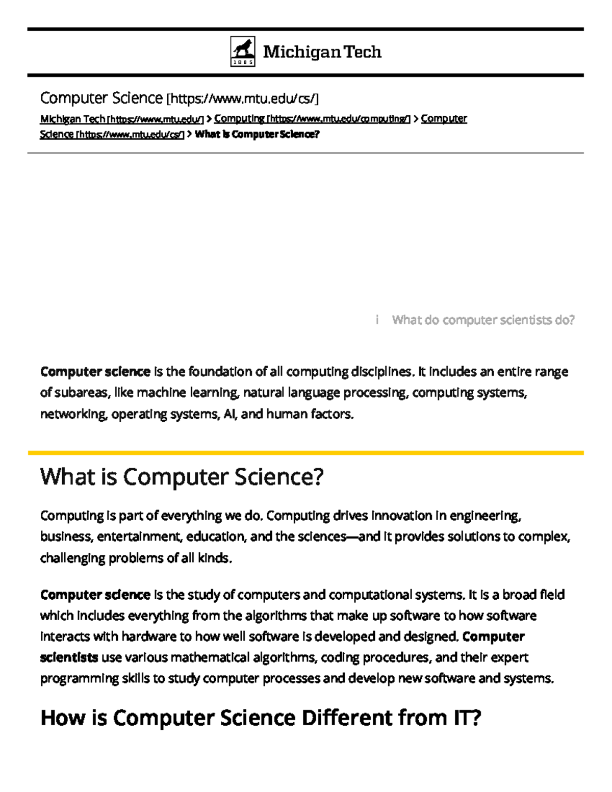 What is Computer Science Michigan Technological University - What is ...
